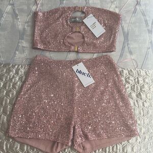 NWT Blue B light pink sequin set